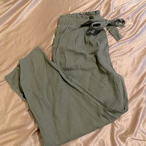 Ambiance linen pants, straight leg casual trousers with gathered waist size lg